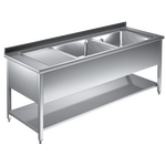 Prismafood Spültisch mit Grundboden 1,6m - 2 Becken  rechts L40x50xT25cm STD