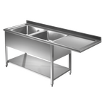 Prismafood Spülmaschinen Spültisch 2,0m - 2 Becken  links L50xB40xT25cm STD