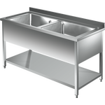 Prismafood Topf - Spültisch mit Grundboden  2,0m - 2 Becken  L86xB50xT35cm STD