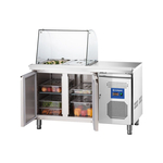 2-türige Saladette mit Glasabdeckung und Arbeitsfläche, 2x GN 1/1