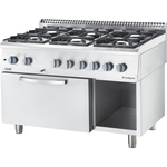 Stalgast Edelstahl Gasherd Basic mit 6 Brennern (3x3,5+3x5), Elektro-Umluft-Backofen GN1/1 und Regalfach, Serie 700 ND