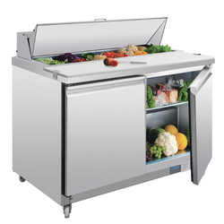 Polar U-Serie Doppeltür Saladette mit Vorbereitungstheke und Kühlschrank 405Ltr