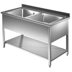 Prismafood Spültisch mit Grundboden 1,2m - 2 Becken  mittig L50xB40xT25cm STD