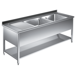 Prismafood Spültisch mit Grundboden 1,6m - 2 Becken  rechts L40x50xT25cm STD