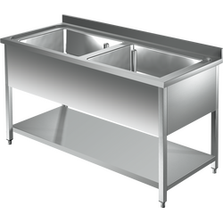 Prismafood Topf - Spültisch mit Grundboden 1,6m - 2 Becken  L70xB42xT35cm STD