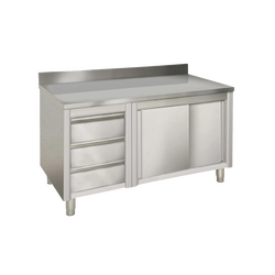 Prismafood Arbeitsschrank 1,6m - mit 3 Schubladen links und Aufkantung STD