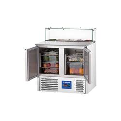 Stalgast Edelstahl Pizzatisch, 2-türig, mit Kühlaufsatz 5x GN1/6, Serie Starline