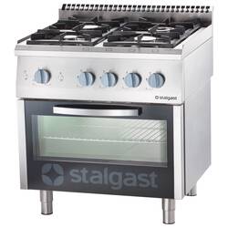 Stalgast Edelstahl Gasherd mit 4 Brennern (3,5+5+2x7) und Gas-Backofen GN2/1, Serie 700 ND