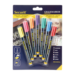 Securit Flüssigkreidemarker 1-2mm Spitze in rot, blau, gelb, grün, pink, orange, violett (7 Stück)