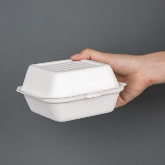 Fiesta Compostable kompostierbare Zuckerrohr Burgerboxen 15,3cm (500 Stück), Bild 2