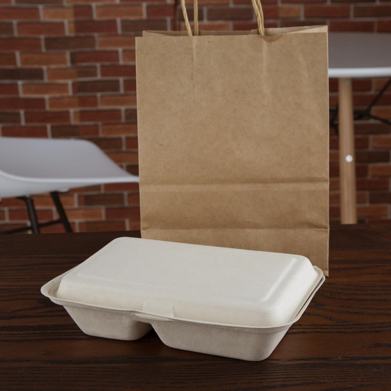 Fiesta Compostable kompostierbare Bagasse Lebensmittelboxen 2 Fächer Naturfarbe 253 mm (200 Stück), Bild 5