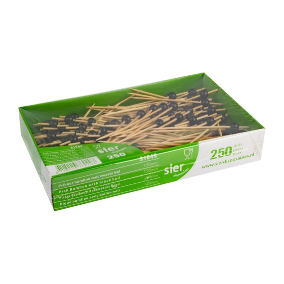 Sier Einweg-Picker Bambus mit schwarzem Ball 120mm (250 Stück), Bild 2