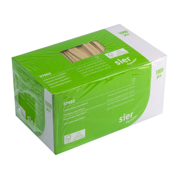 Sier Einwegartikel FSC® Zahnstocher Holz 2 Spitzen einzeln verpackt 65mm (Box 1000 Stück), Bild 2