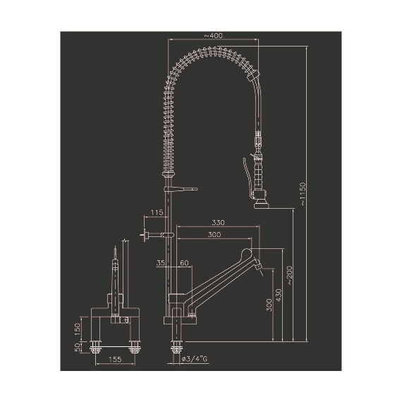 Combisteel Vorspüldusche Ellebogenbedienung mit 2-Löcher, Bild 2