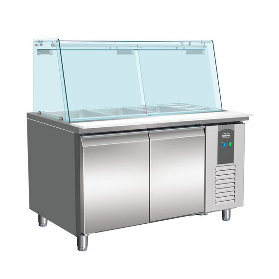 Combisteel Standard Line 700 Kühltisch mit Glas 2 Türen  3X 1/1 + 3X 1/6 Gn Behälter