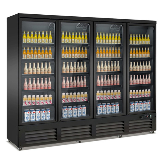 Combisteel Kühlschrank 4 Glastüren Schwarz Ceb-2000R Bl