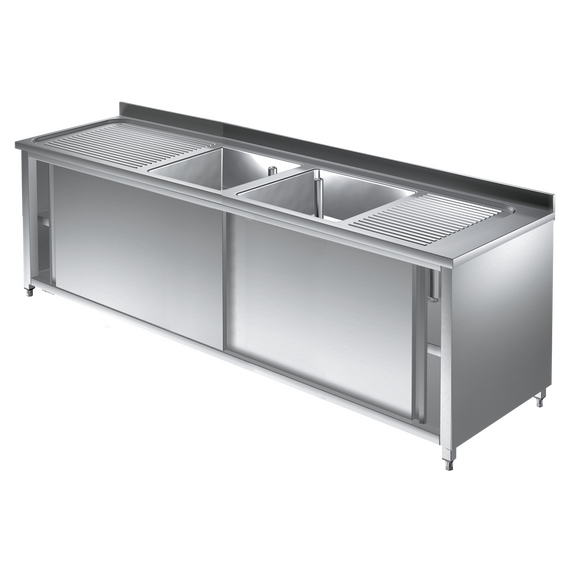 Prismafood Spülschrank 2,0m - 2 Becken  mittig L50xB40xT25cm STD