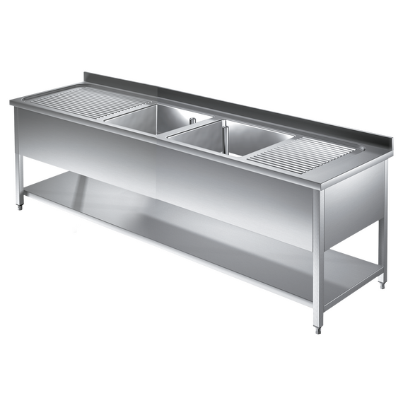 Prismafood Spültisch mit Grundboden 1,8m - 2 Becken  mittig L50xB40xT25cm STD