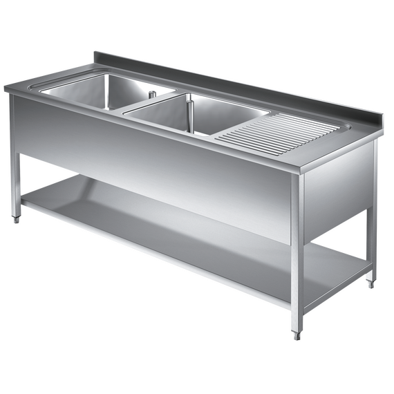 Prismafood Spültisch mit Grundboden 1,6m - 2 Becken  links L40xB50xT25cm STD