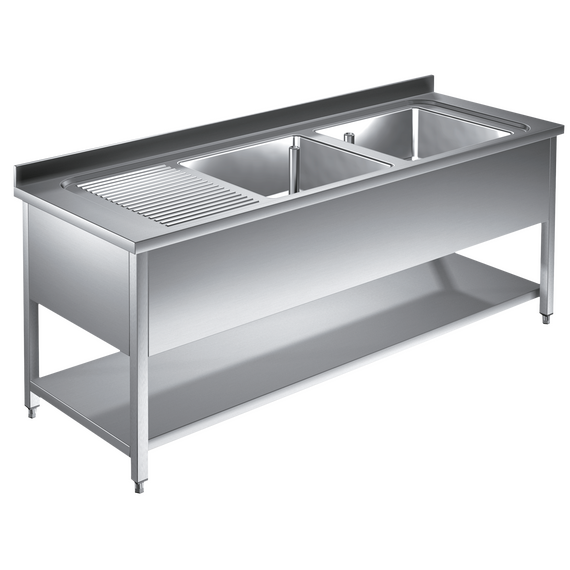 Prismafood Spültisch mit Grundboden 1,6m - 2 Becken  rechts L40xB40xT25cm STD