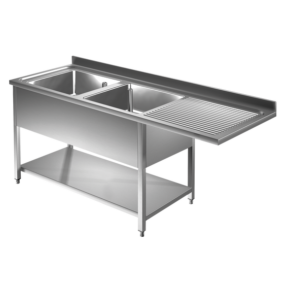 Prismafood Spülmaschinen Spültisch 2,0m - 2 Becken  links L60xB50xT30cm STD