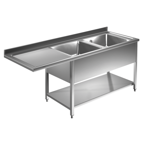 Prismafood Spülmaschinen Spültisch 1,8m-2 Becken  rechts L50xB50xT30cm STD