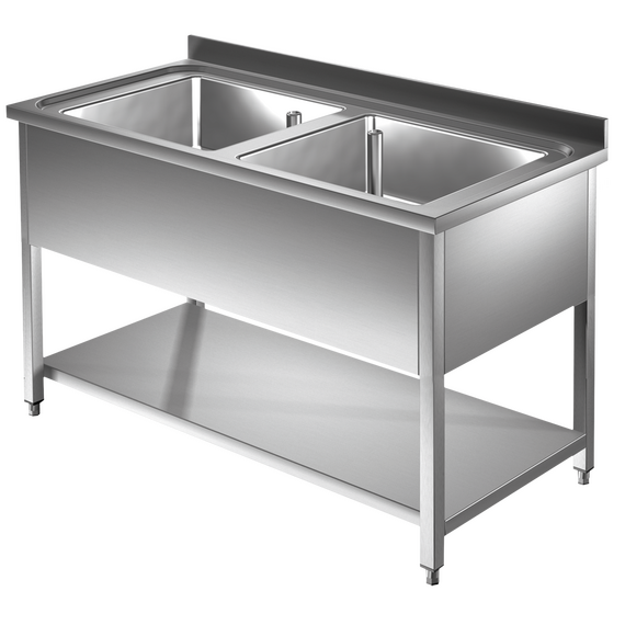 Prismafood Spültisch mit Grundboden 1,4m - 2 Becken  mittig L50xB50xT30cm STD