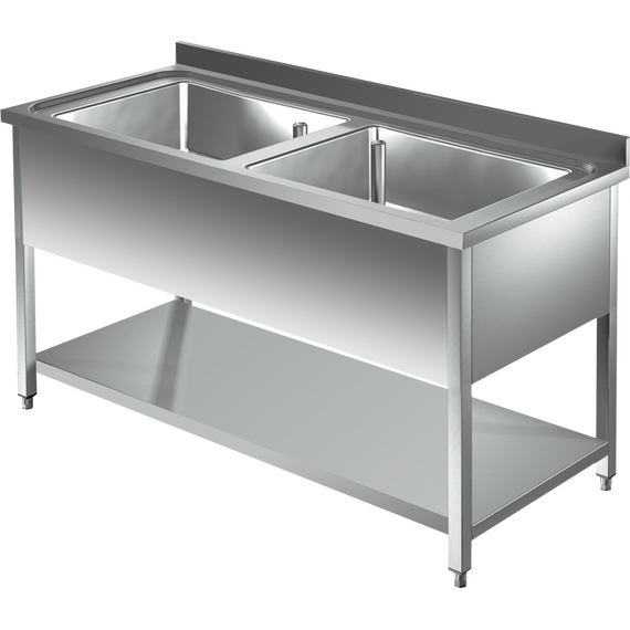 Prismafood Topf - Spültisch mit Grundboden  1,6m - 2 Becken  L70xB50xT35cm STD