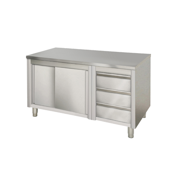 Prismafood Arbeitsschrank 1,8m - mit 3 Schubladen rechts STD