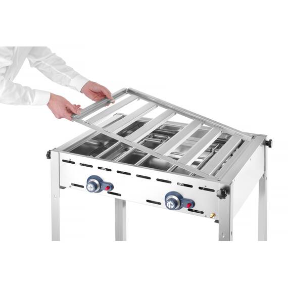 Hendi Grillsystem Green Fire 2 Brenner mit 2 Edelstahl Grillroste Gastronorm 1/1 740x612x(H)825 mm, Ausführung: 2 Edelstahl Grillroste Gastronorm 1/1, Bild 4