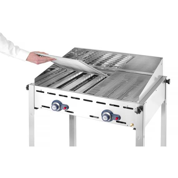Hendi Grillsystem Green Fire 2 Brenner mit 2 Edelstahl Grillroste Gastronorm 1/1 740x612x(H)825 mm, Ausführung: 2 Edelstahl Grillroste Gastronorm 1/1, Bild 5