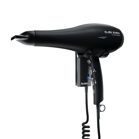 Aliseo Hotel Haartrockner Black Mambo 1875 mit Gabel-Wandhalterung, Ausführung: mit EU-Stecker, Wandhalterung: Mit Gabel-Wandhalterung