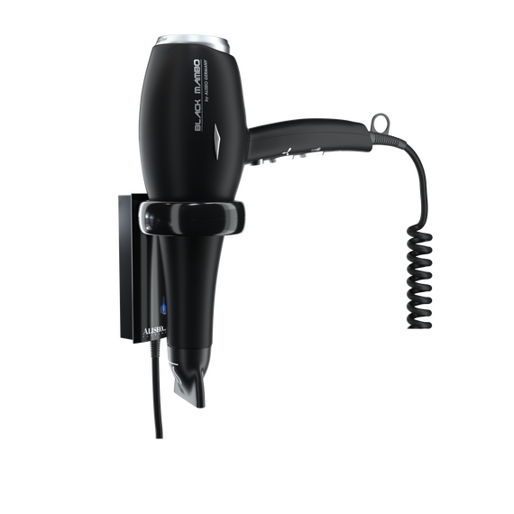 Aliseo Hotel Haartrockner Black Mambo 1875 mit Ring-Wandhalterung & zusätzlichem Kabel und Stecker, Ausführung: mit EU-Stecker, Wandhalterung: Mit Ring-Wandhalterung & zusätzlichem Kabel und Stecker