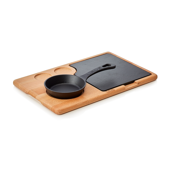 WAS Germany Servierplatte Holz/Gusseisen 