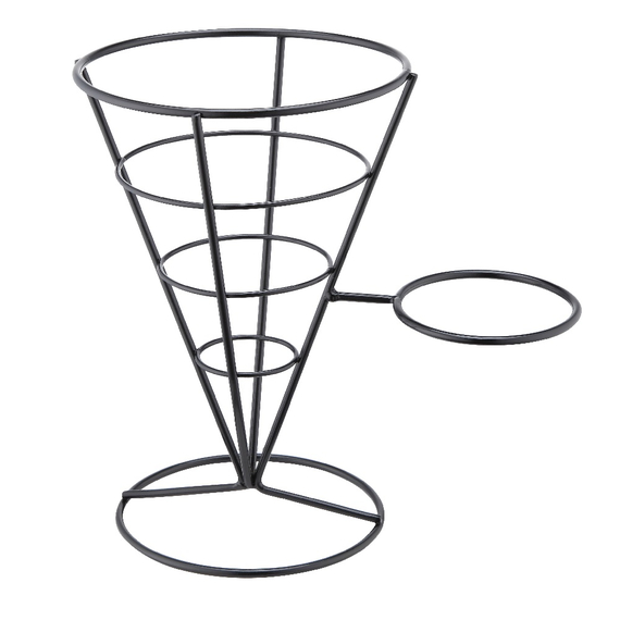 Pommestütenständer schwarz mit Halterung für Dip-Schale, 220 x 145 x 215 mm (BxTxH)