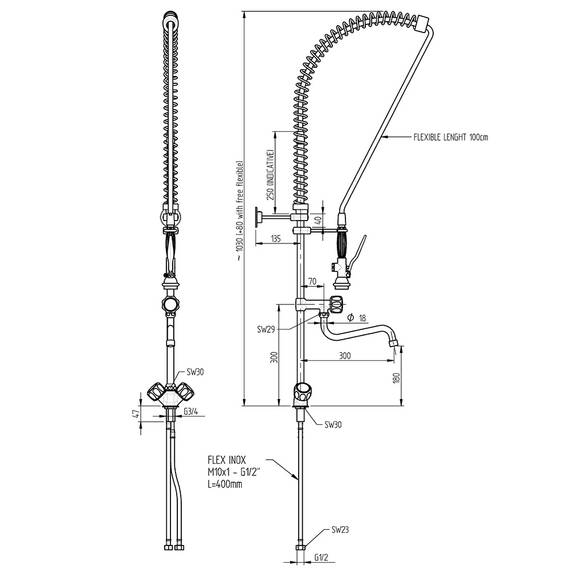 Geschirrbrause mit Mischbatterie, Einloch-Montage, mit Wasserhahn, zwei Mischventile