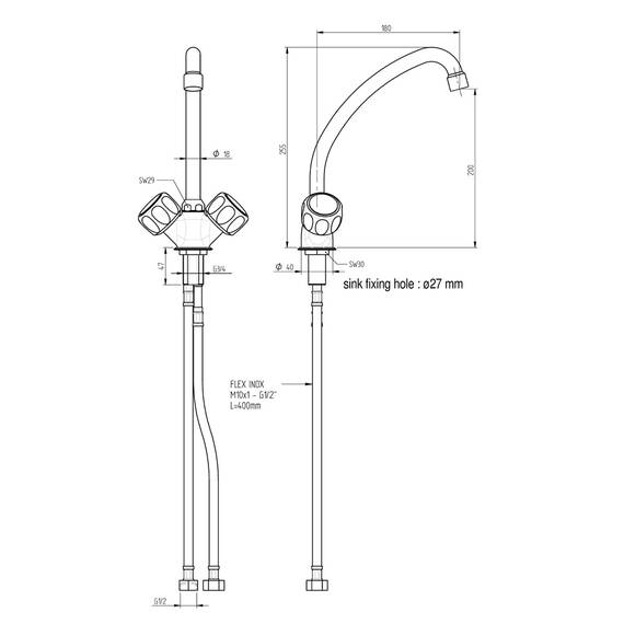 MONOLITH Mischbatterie, Einloch-Montage, zwei Mischventile