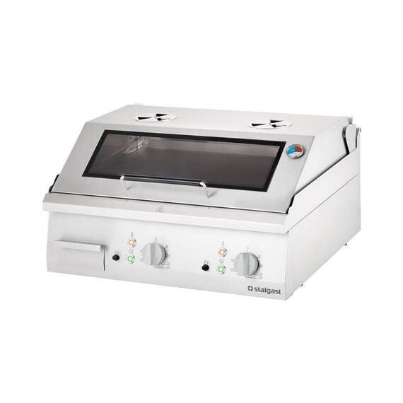Stalgast Edelstahl Elektro-Griddleplatte als Tischgerät mit Deckel, 800x700 mm, glatte Grillfläche, Serie 700 ND