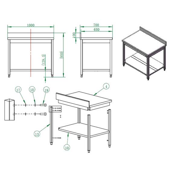 Vaiotec Easyline Arbeitstisch 700 / mit Grundboden & Aufkantung B:1000, Bild 3