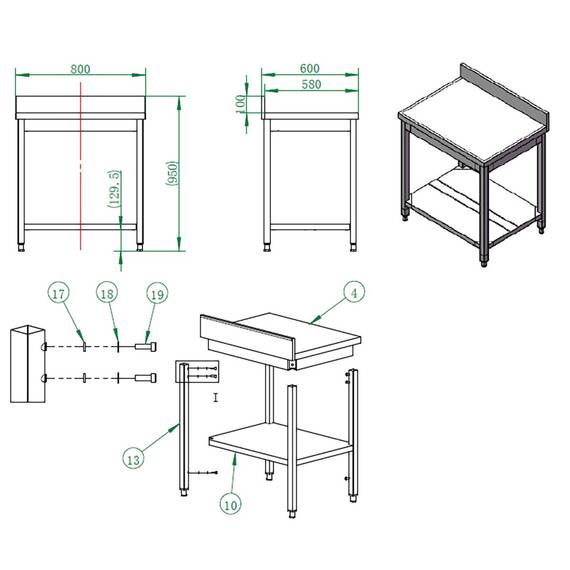 Vaiotec Easyline Arbeitstisch 600 / mit Grundboden & Aufkantung B:800, Bild 3