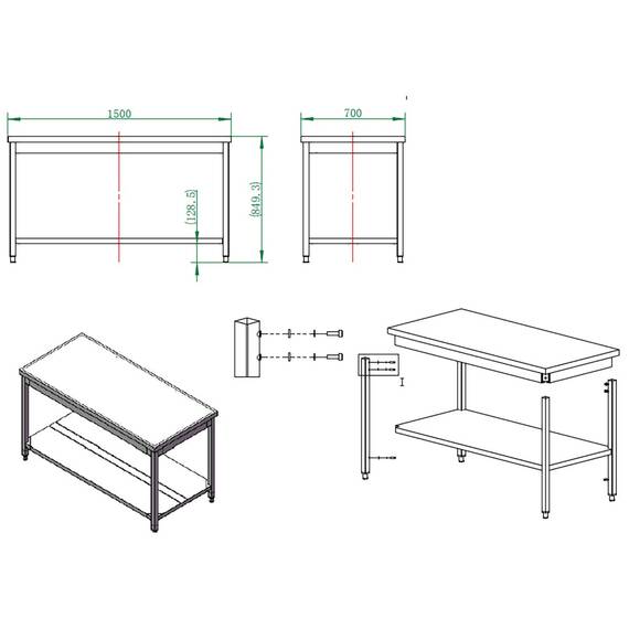 Vaiotec Easyline Arbeitstisch 700 / mit Grundboden B:1500, Bild 3