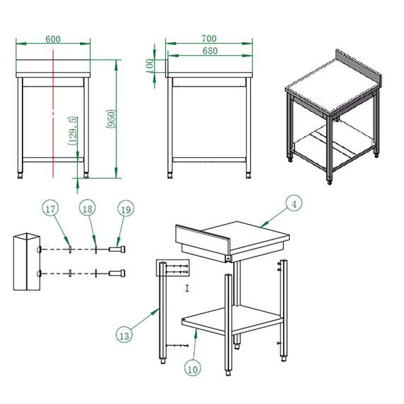 Vaiotec Easyline Arbeitstisch 700 / mit Grundboden & Aufkantung B:600, Bild 3