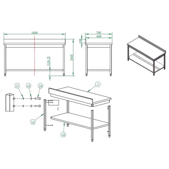 Vaiotec Easyline Arbeitstisch 700 / mit Grundboden & Aufkantung B:1600, Bild 3