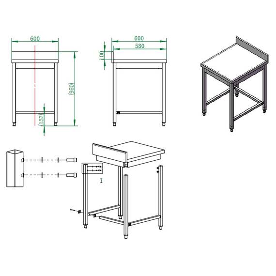 Vaiotec Easyline Arbeitstisch 600 / unterfahrbar mit Aufkantung B:600, Bild 4