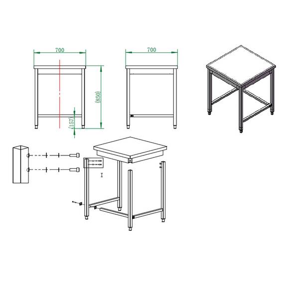 Vaiotec Easyline Arbeitstisch 700 / unterfahrbar B:700, Bild 4