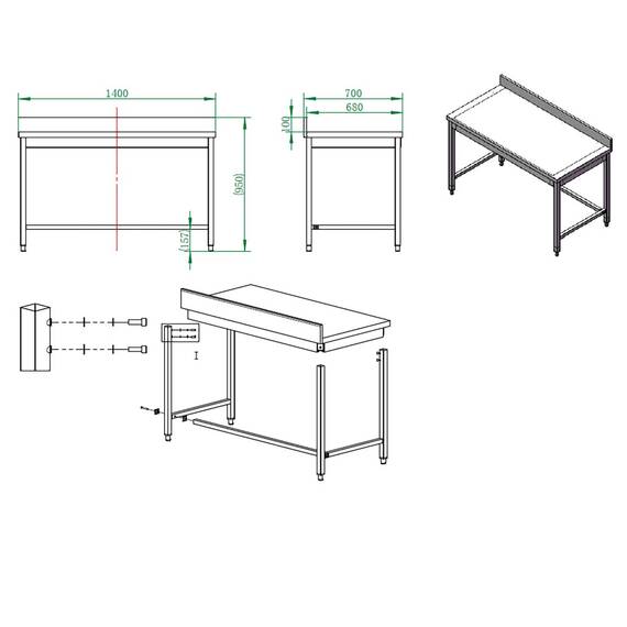Vaiotec Easyline Arbeitstisch 700 / unterfahrbar mit Aufkantung B:1400, Bild 4