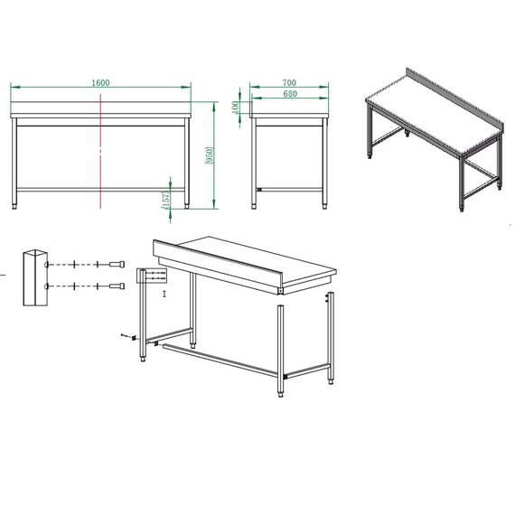 Vaiotec Easyline Arbeitstisch 700 / unterfahrbar mit Aufkantung B:1600, Bild 4