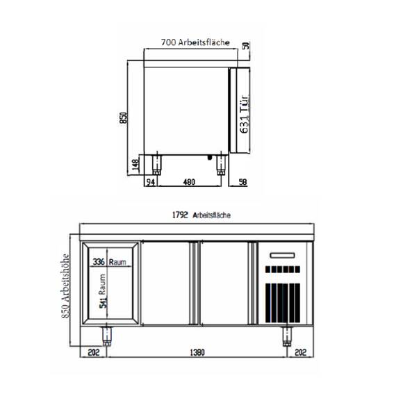 Vaiotec Topline Kühltisch 700 / 3-fach GN1/1 mit 2 Schubladen / 2 Türen, Bild 4