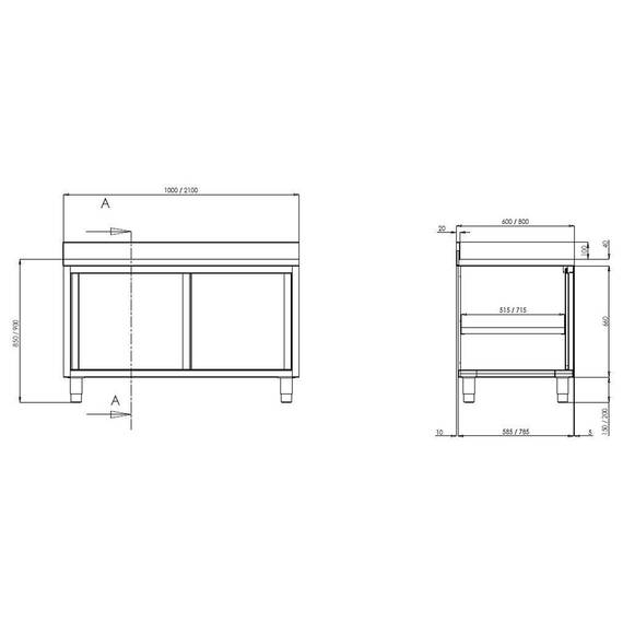 Vaiotec Topline Arbeitsschrank 700 / 2 Schiebetüren & Aufkantung B:1200, Bild 2
