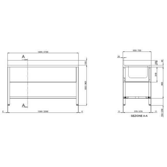 Vaiotec Topline Spültisch 600 / 2 Becken links + Abtropffläche B:1400, Bild 3